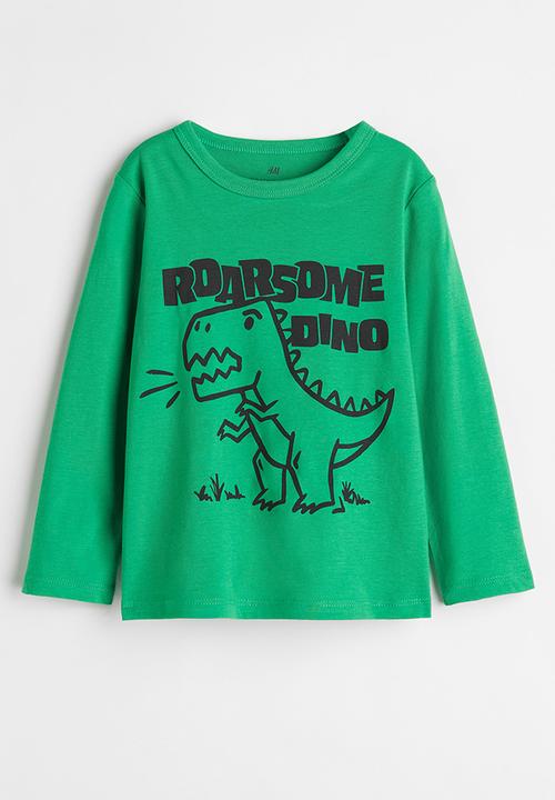 H&M - Cotton jersey top - green/dinosaur
