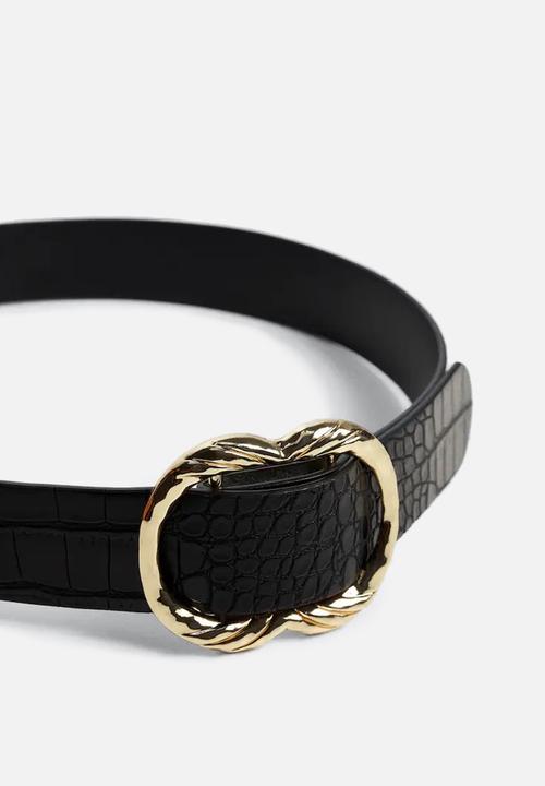 MANGO - Rounded buckle belt - black