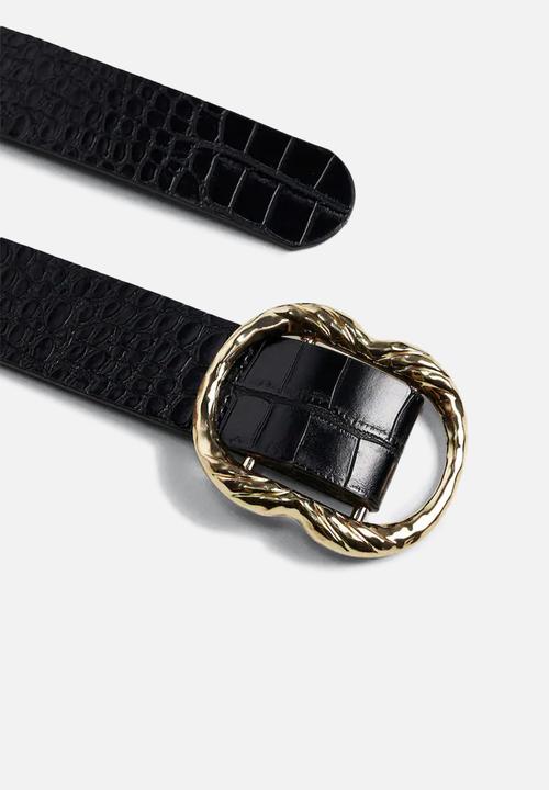 MANGO - Rounded buckle belt - black