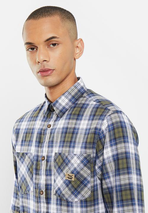 Vertigo - Mens vertigo flannel enzyme washes shirt long sleeve - indigo