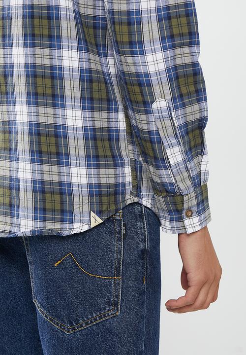 Vertigo - Mens vertigo flannel enzyme washes shirt long sleeve - indigo