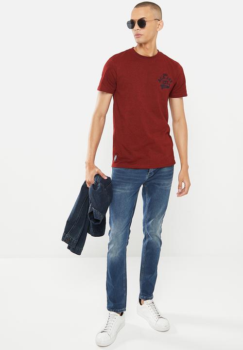 Aca Joe - Mens aca joe jasper left chest embroidered crew tee - red