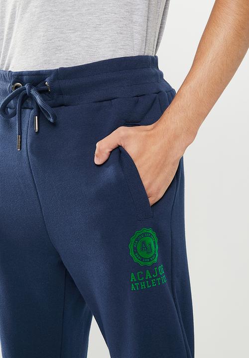 Aca Joe - Mens aca joe flock emblem fleece jogger - navy