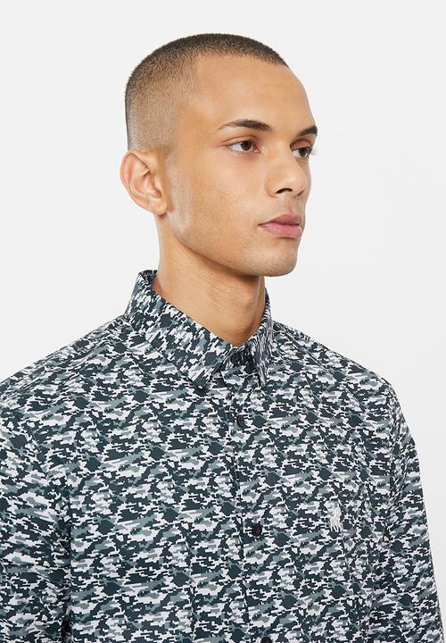 POLO - Men pixel print ls shirt - blue