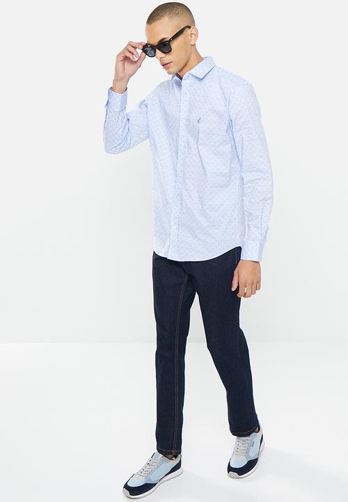 POLO - Men printed geo ls shirt - white