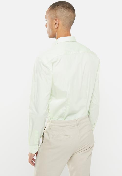 POLO - Men slim fit plain ls shirt - lt green