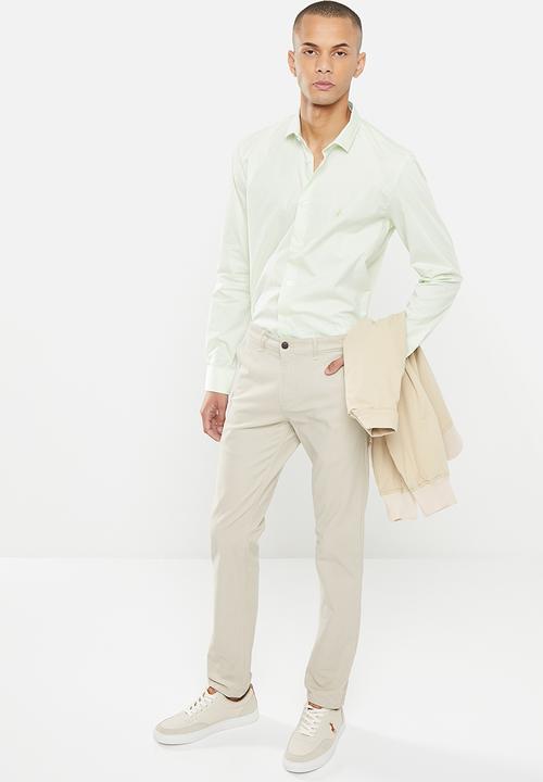 POLO - Men slim fit plain ls shirt - lt green