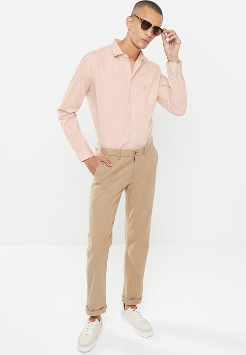 POLO - Men slim fit plain ls shirt - pink
