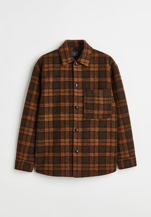 H&M - Relaxed fit overshirt - dark brown/checked