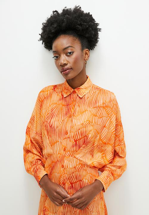 edit - Dolman sleeve printed shirt dress - tan natures texture