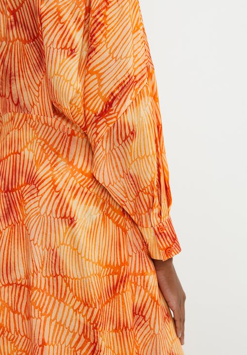 edit - Dolman sleeve printed shirt dress - tan natures texture