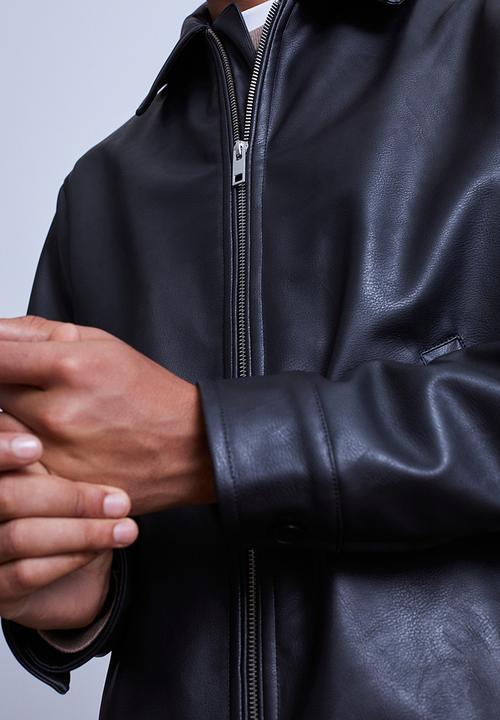 H&M - Imitation leather jacket - black