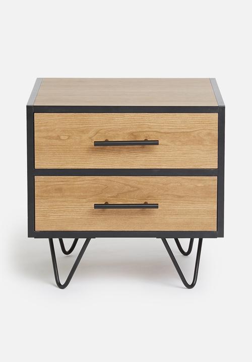 Sixth Floor - Penn 2 drawer bedside table - black&natural