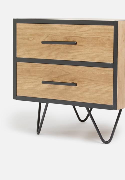 Sixth Floor - Penn 2 drawer bedside table - black&natural