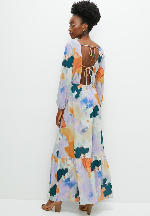edit - Open back detail maxi - watercolour print