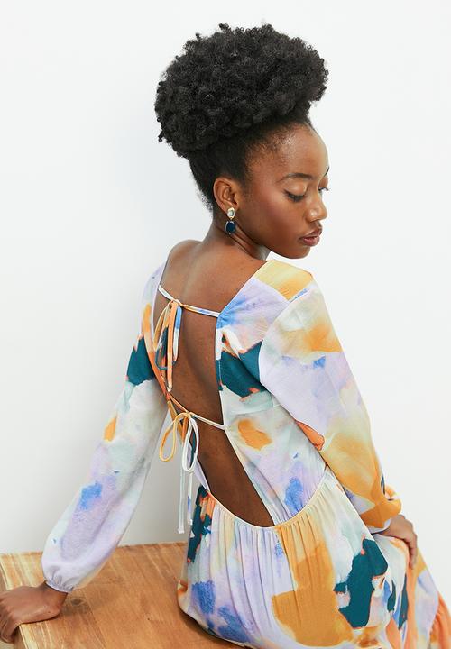 edit - Open back detail maxi - watercolour print