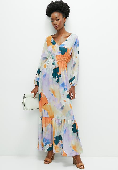 edit - Open back detail maxi - watercolour print