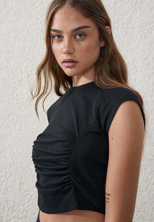 Cotton On - Gathered open back tee - black
