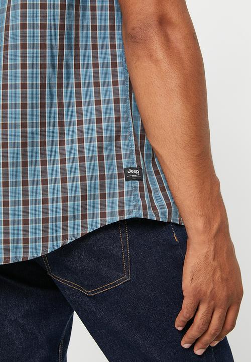 JEEP - Short sleeve yarn dyed check - brown/blue