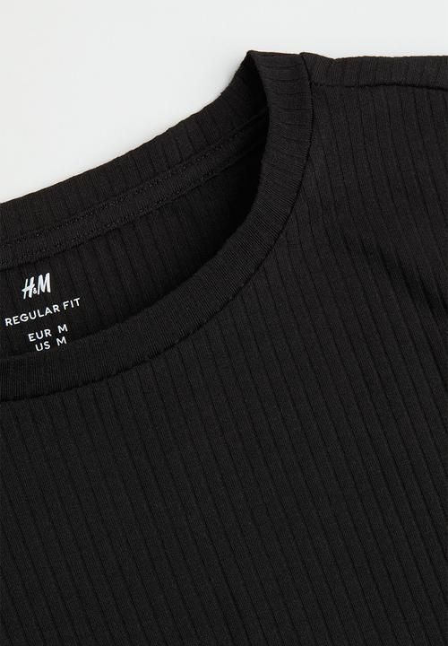H&M - Regular fit ribbed cotton T-shirt - black