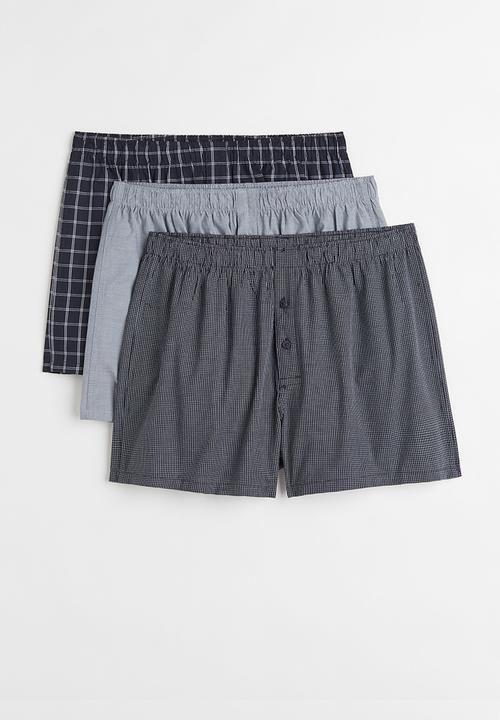 H&M - 3 Pack woven cotton boxer shorts - dark blue/white checked
