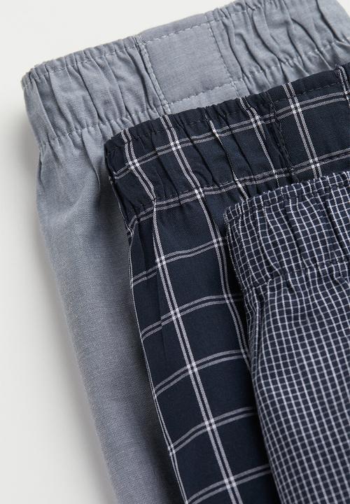 H&M - 3 Pack woven cotton boxer shorts - dark blue/white checked