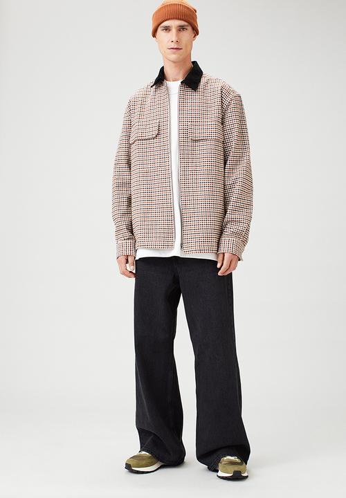 H&M - Relaxed fit twill overshirt - beige/black checked