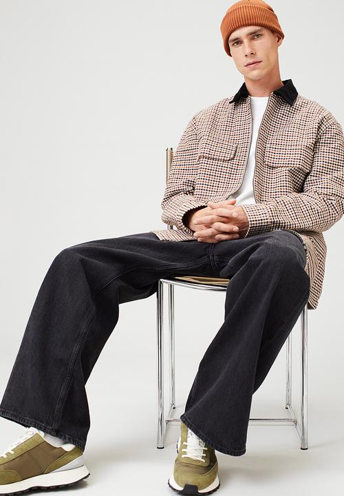 H&M - Relaxed fit twill overshirt - beige/black checked