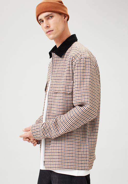 H&M - Relaxed fit twill overshirt - beige/black checked