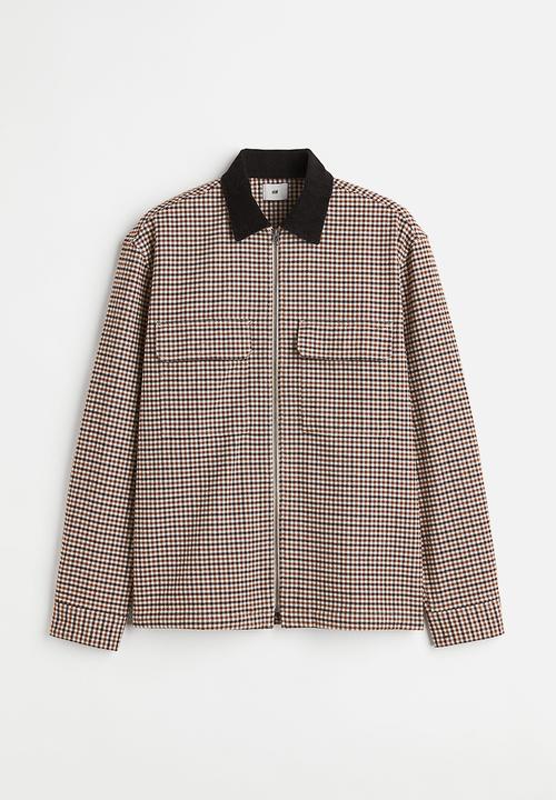 H&M - Relaxed fit twill overshirt - beige/black checked