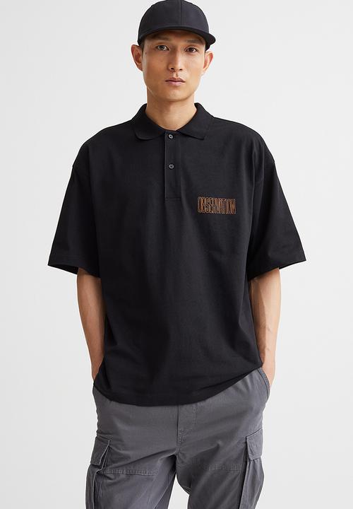 H&M - Oversized fit cotton polo shirt - black & orange