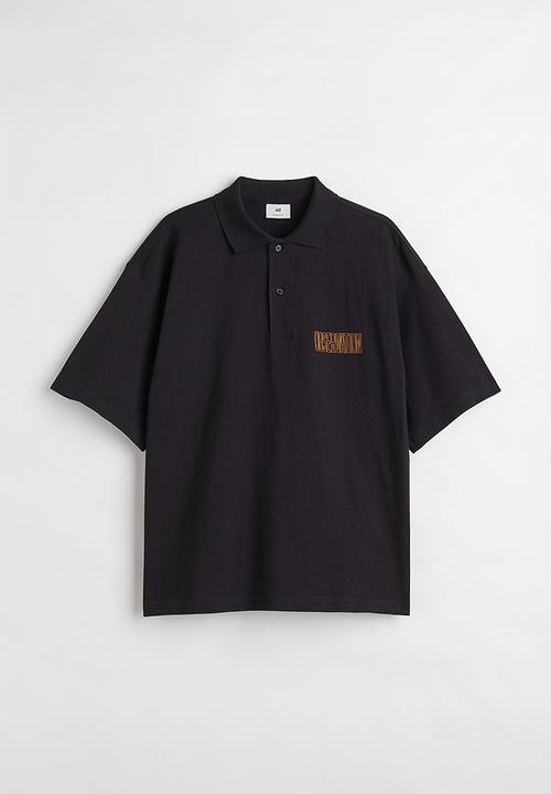 H&M - Oversized fit cotton polo shirt - black & orange