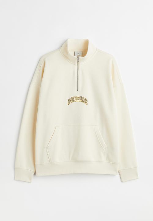 H&M - Oversized fit zip-top sweatshirt - cream/one decade