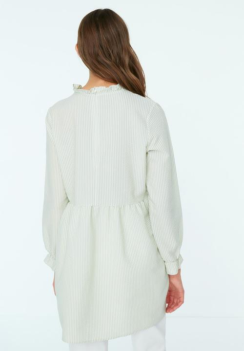Trendyol - Frill collar long babydoll top - green