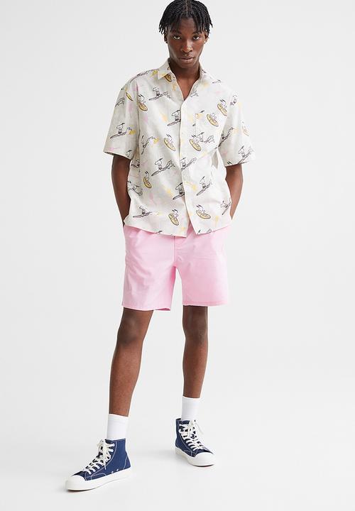 H&M - Regular fit short-sleeved shirt - light beige/snoopy