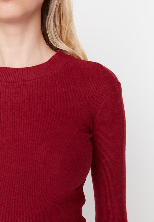 Trendyol - Round neck knit dress - burgundy