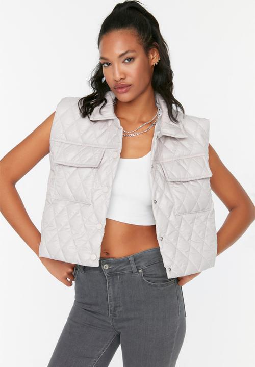 Trendyol - Crop quilted vest - stone