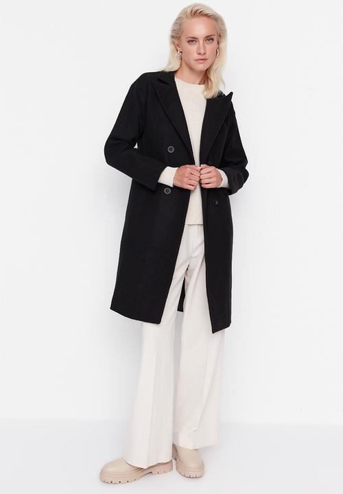 Trendyol - Wide cut button long coat  - black