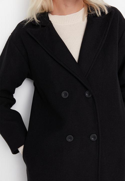 Trendyol - Wide cut button long coat  - black