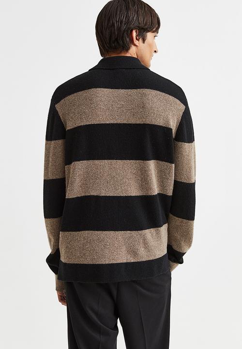 H&M - Relaxed fit wool polo shirt - dark beige/striped