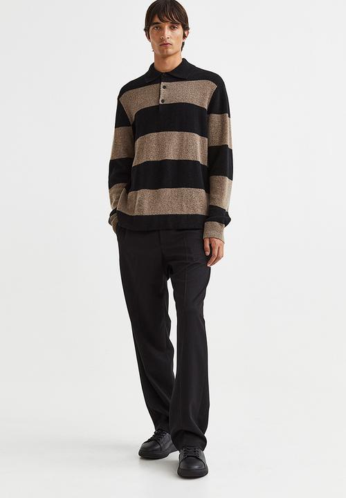 H&M - Relaxed fit wool polo shirt - dark beige/striped