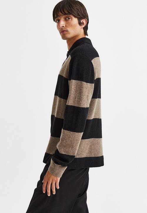 H&M - Relaxed fit wool polo shirt - dark beige/striped