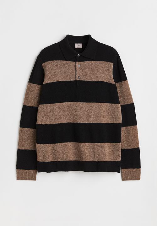 H&M - Relaxed fit wool polo shirt - dark beige/striped