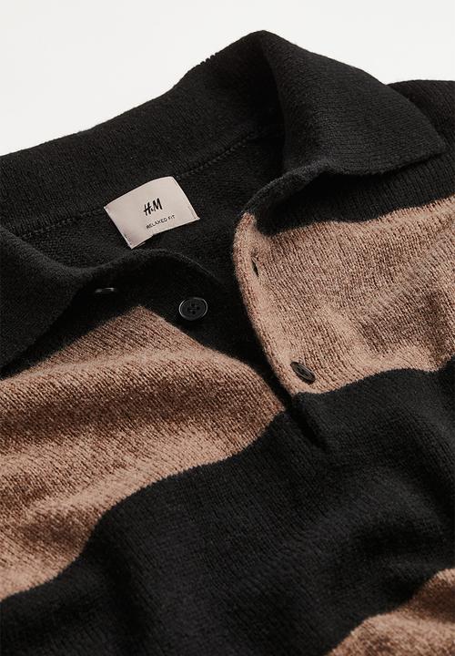 H&M - Relaxed fit wool polo shirt - dark beige/striped