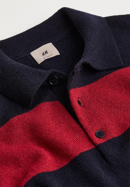 H&M - Relaxed fit wool polo shirt - dark red/striped