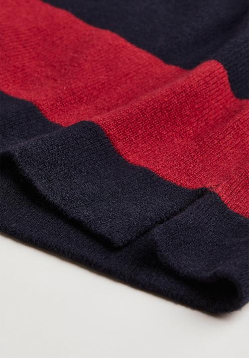 H&M - Relaxed fit wool polo shirt - dark red/striped