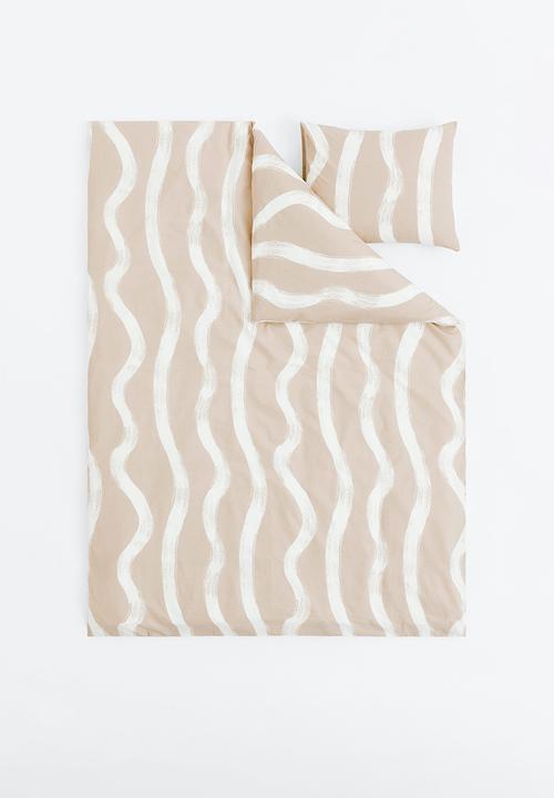 H&M - Patterned cotton single duvet cover set - beige/multi