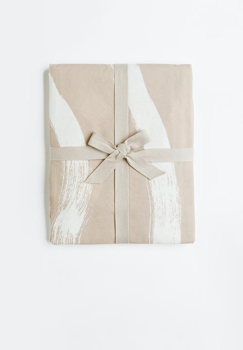 H&M - Patterned cotton duvet cover set - light beige