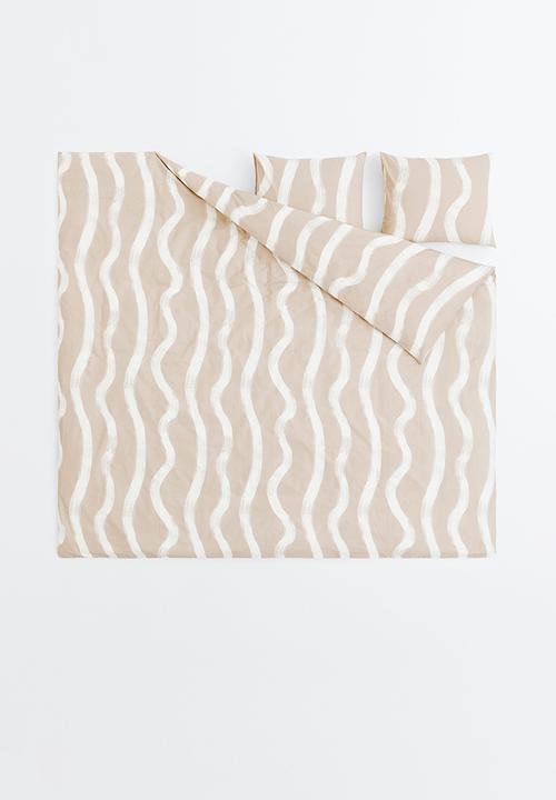 H&M - Patterned cotton duvet cover set - light beige