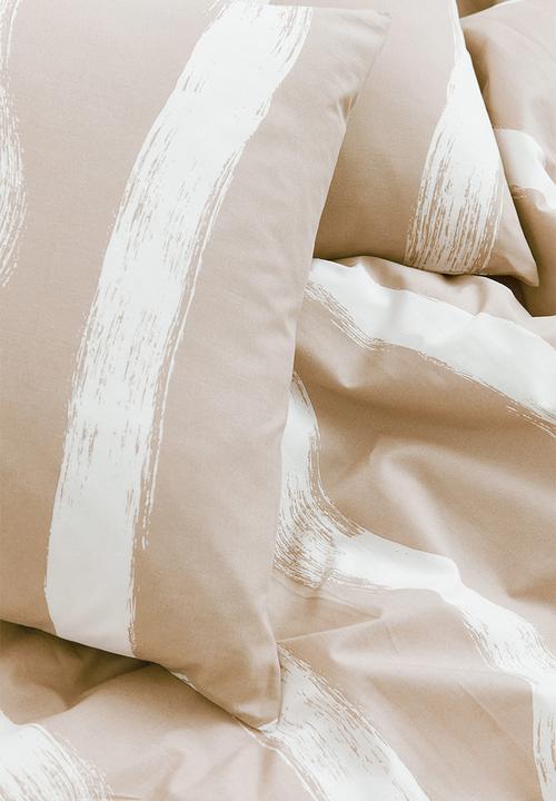 H&M - Patterned cotton duvet cover set - light beige